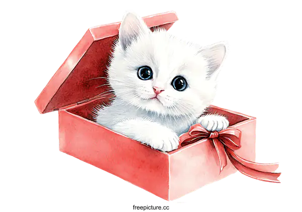 [Transparent Background PNG]Cute Kitten in a Gift Box Illustration
