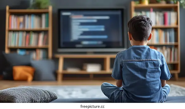 Child Watching Television in a Living Room