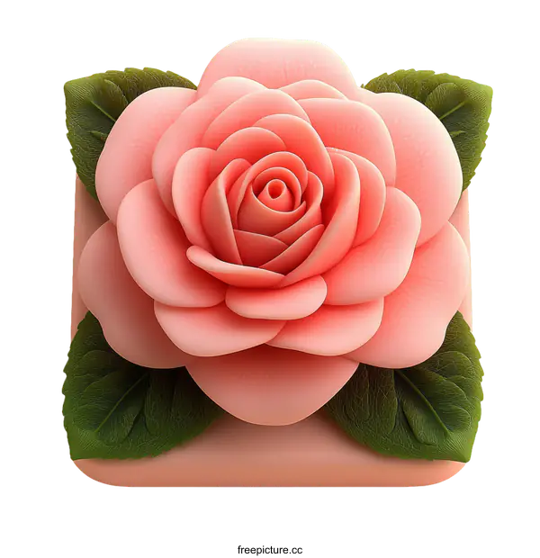 [Transparent Background PNG]Delicate Pink Rose Illustration on Square Base