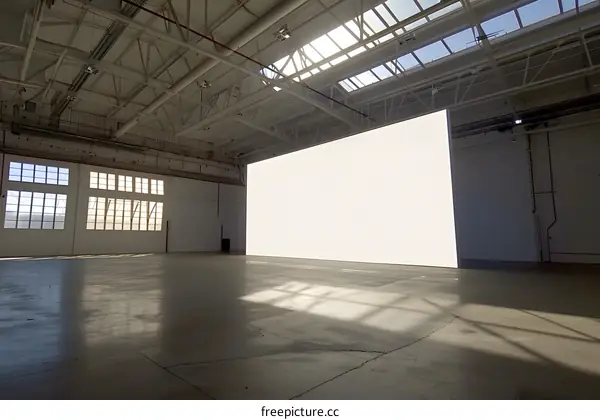 Large Empty White Garage Door in Factory