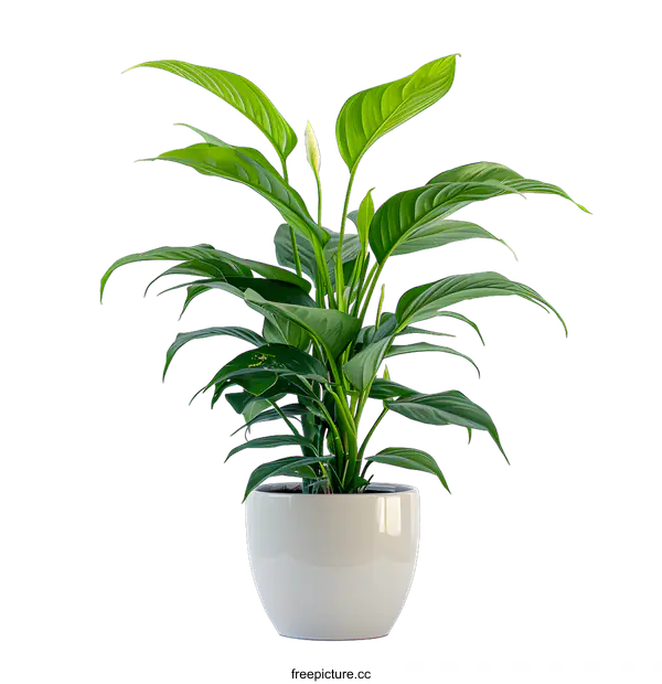 [Transparent Background PNG]A beautiful peace lily plant in a white pot