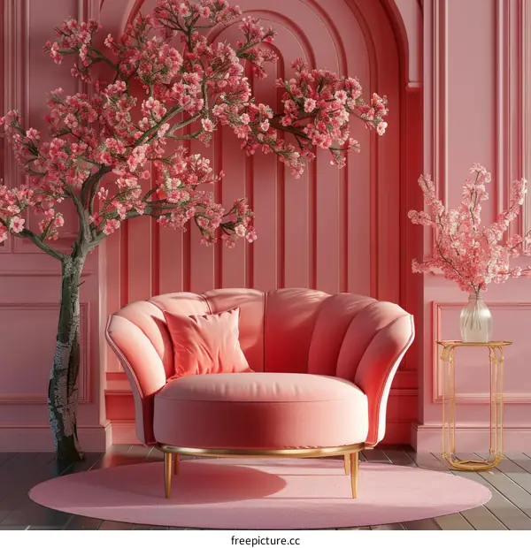 Pink Floral Living Room Interior Design