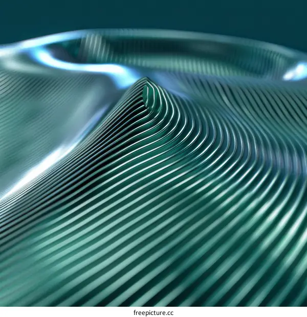 Abstract green and blue 3D rendering of a wavy surface