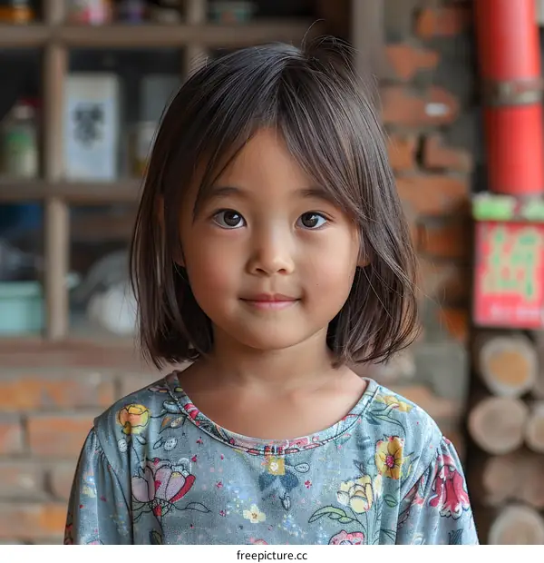 Portrait of a young girl in a floral dress