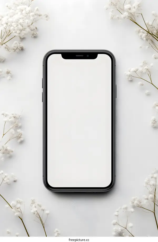 White Flowers and Phone Mockup