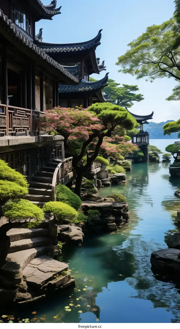 chinese style architecture near water
