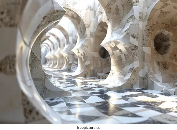 Curved Checkerboard Corridor