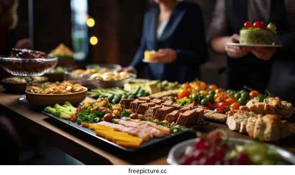 People enjoying a buffet of delicious food