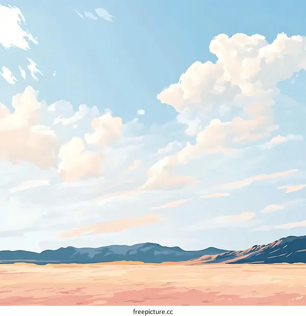 Beautiful Minimalist Landscape Painting With Mountain and Cloudy Sky