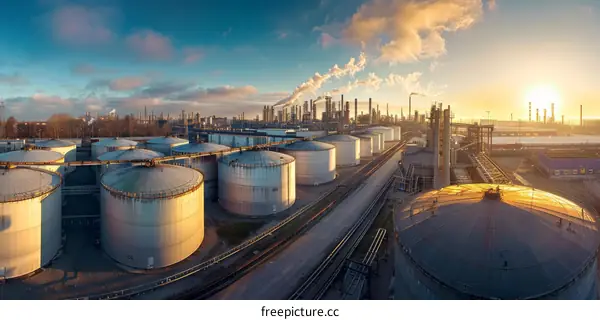 Large Storage Tanks at an Oil Refinery
