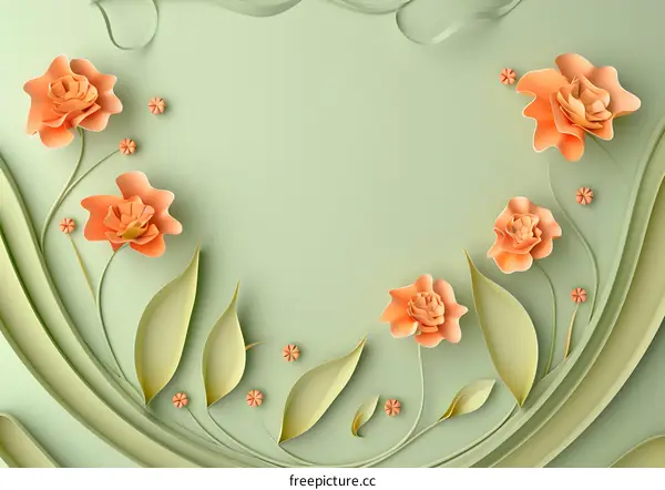 Paper Art Floral Background with Green and Orange