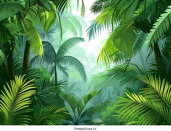 Tropical Rainforest Lush Greenery Palm Tree Leaves