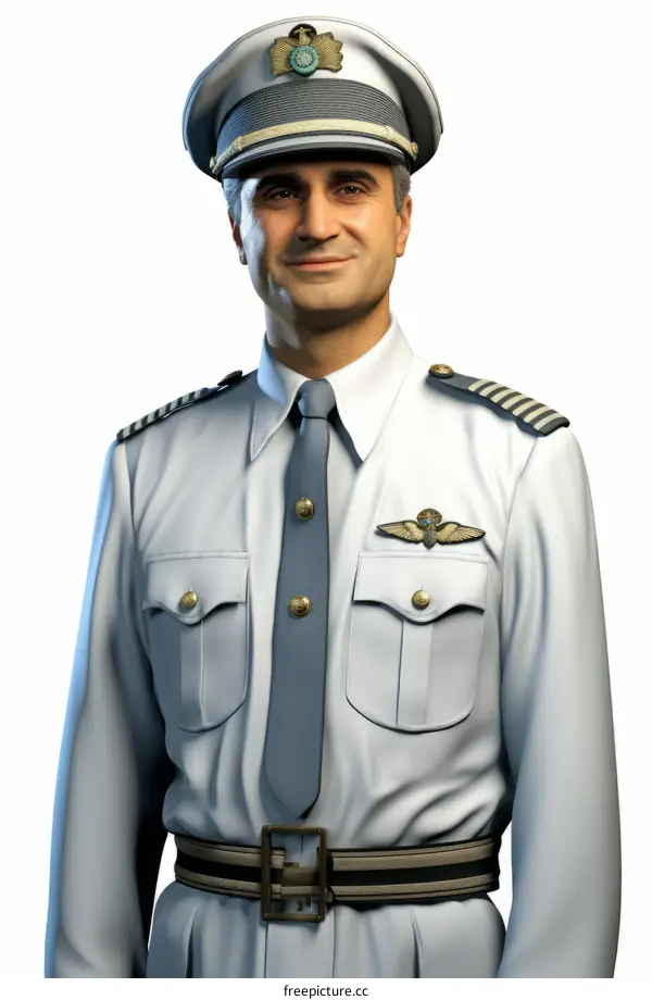 Portrait of a Smiling Caucasian Pilot Wearing a White Uniform