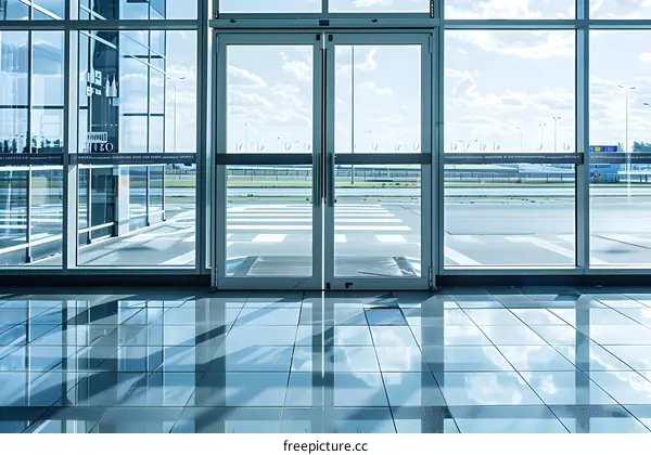 Glass Doors with View of Airport Tarmac