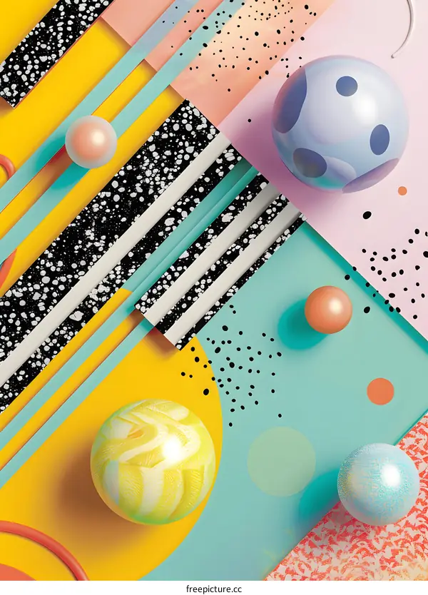 Abstract 3D Background with Colorful Geometric Shapes and Spheres