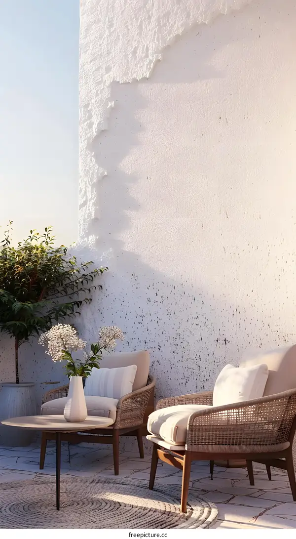 Minimalist Patio Design with White Wall Background