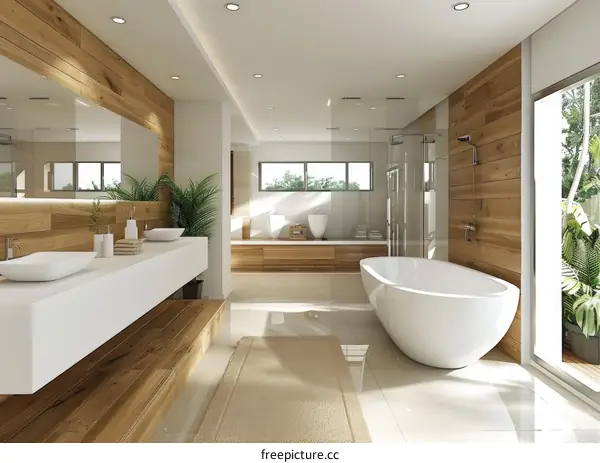 Modern Bathroom Design with Wood Accents