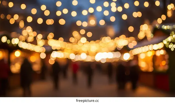 Blurred Christmas Market at Night with Festive Lights