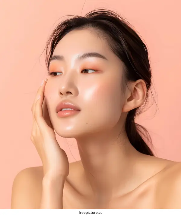Beautiful Asian Woman With Makeup And Pink Background
