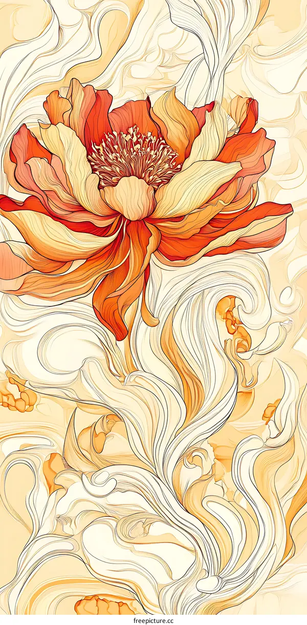 Abstract Floral Illustration With Orange Flower
