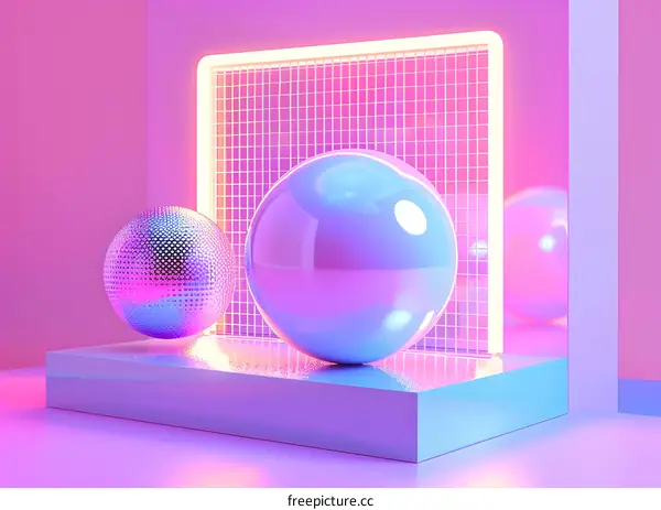 Neon Lights 3D Render Abstract Background With Geometric Shapes