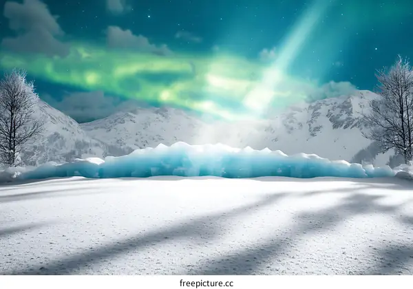 Northern Lights Over Snowy Mountains In Winter
