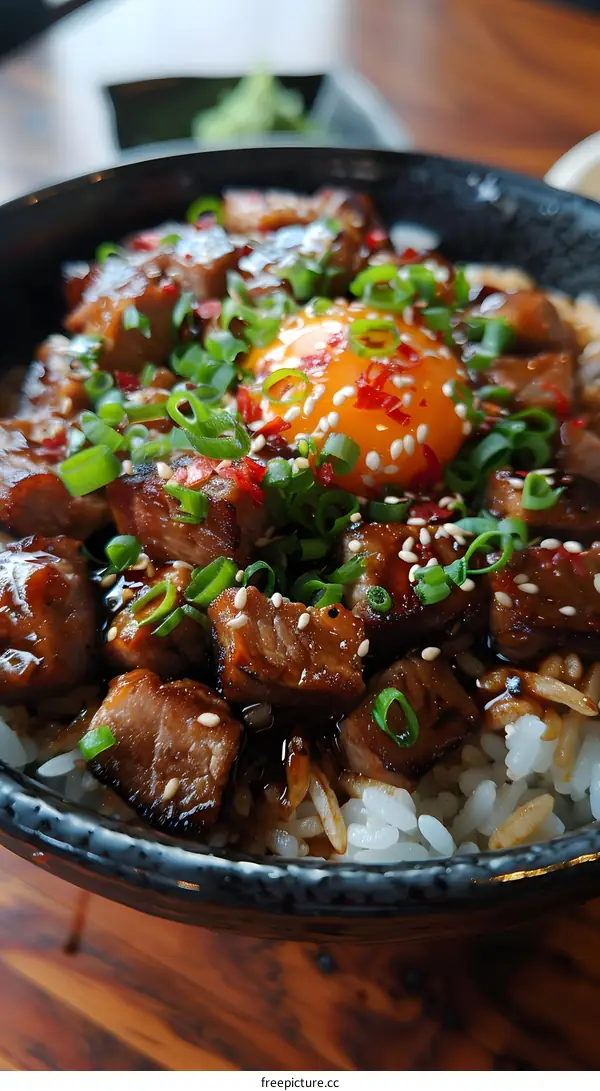 A bowl of Japanese gyudon beef on rice