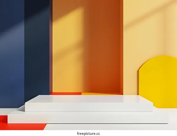 Abstract Geometric Shapes Background With White Platform