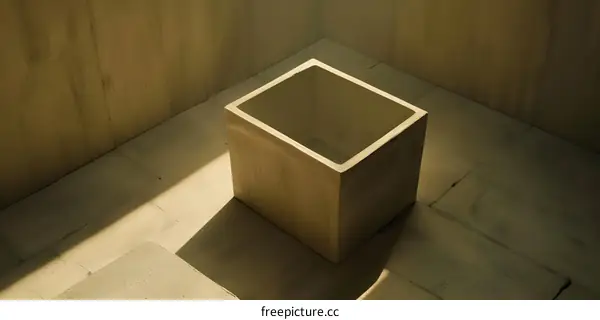 Empty Beige Square Container in Corner Room
