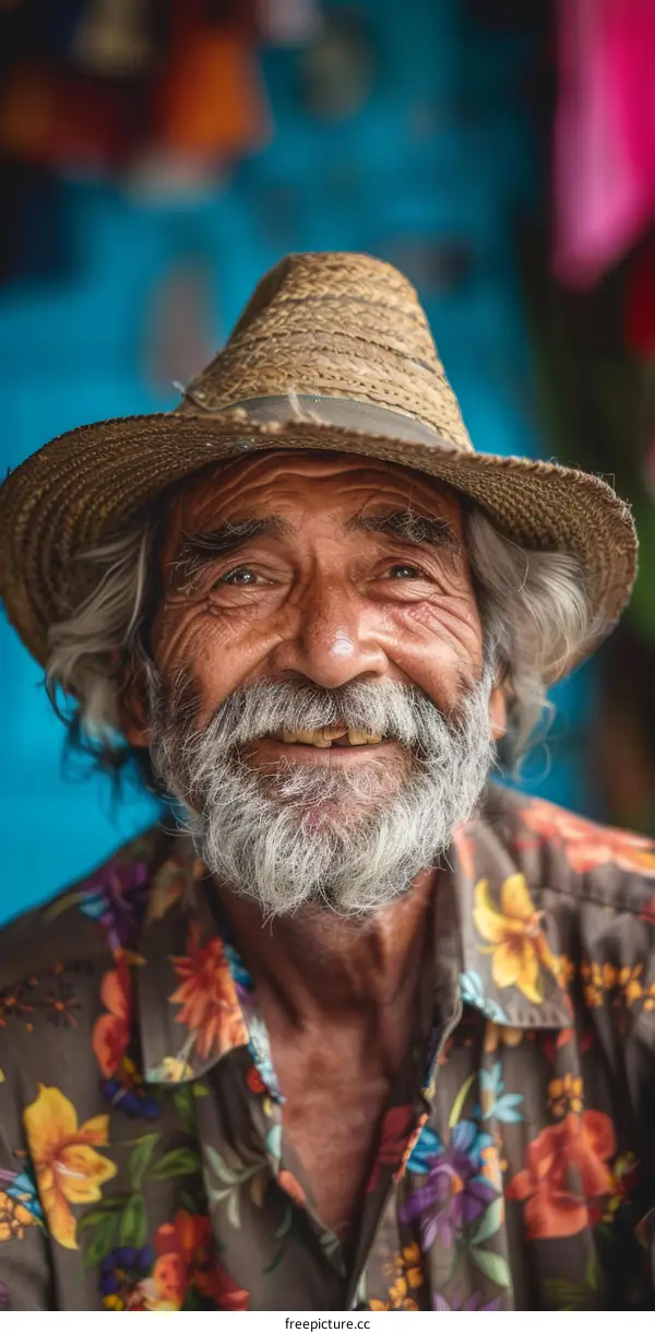 Portrait of a Smiling Senior Man in a Floral Shirt