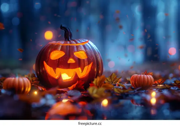 Spooky Halloween Pumpkin in the Forest