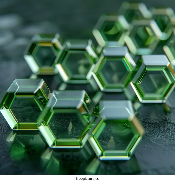 Abstract Art Illustration of Green Emerald Hexagonal Crystals