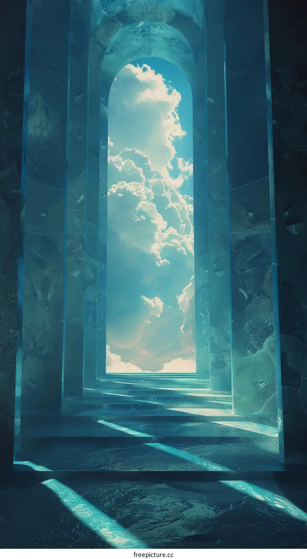 Futuristic Crystal Corridor with Bright Sky