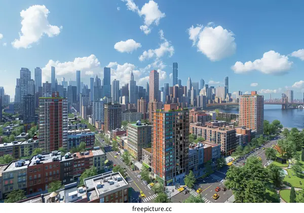 Panoramic View of Urban Skyline and Buildings