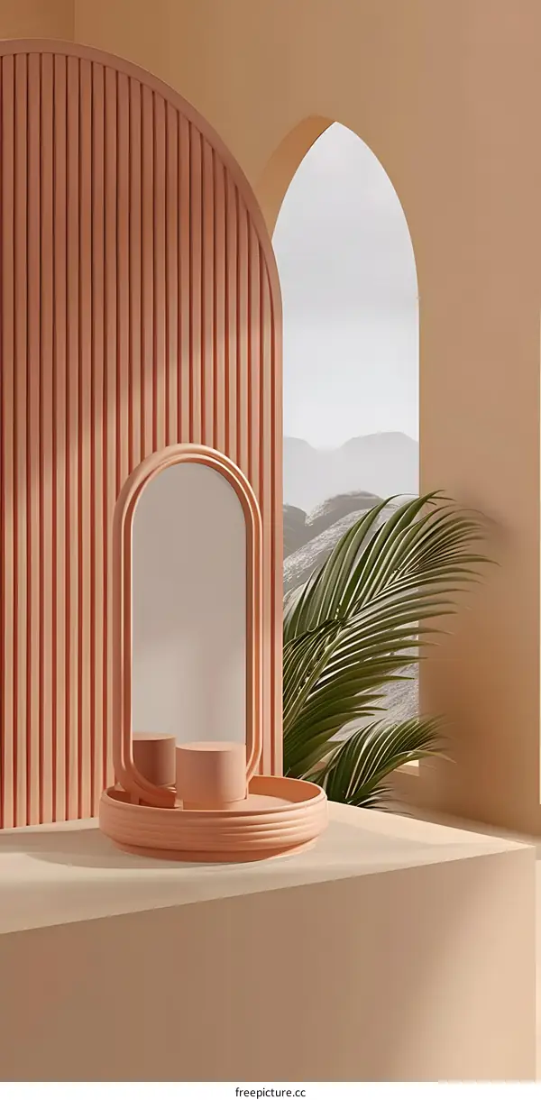 Minimalist 3D Illustration with Rounded Shapes and Arch Windows