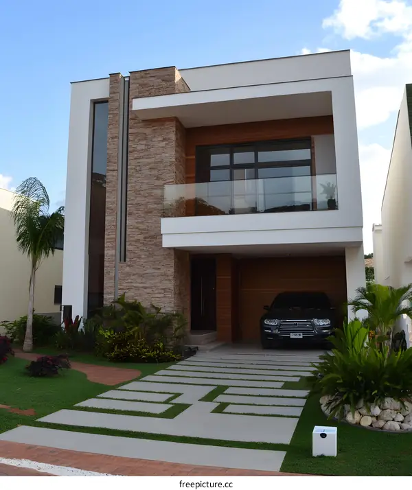 Modern Minimalist Two Story Home with Stone Exterior