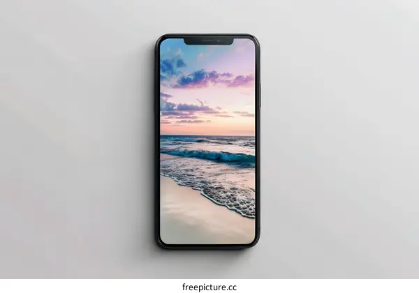 Smartphone Display With Ocean Sunset Background