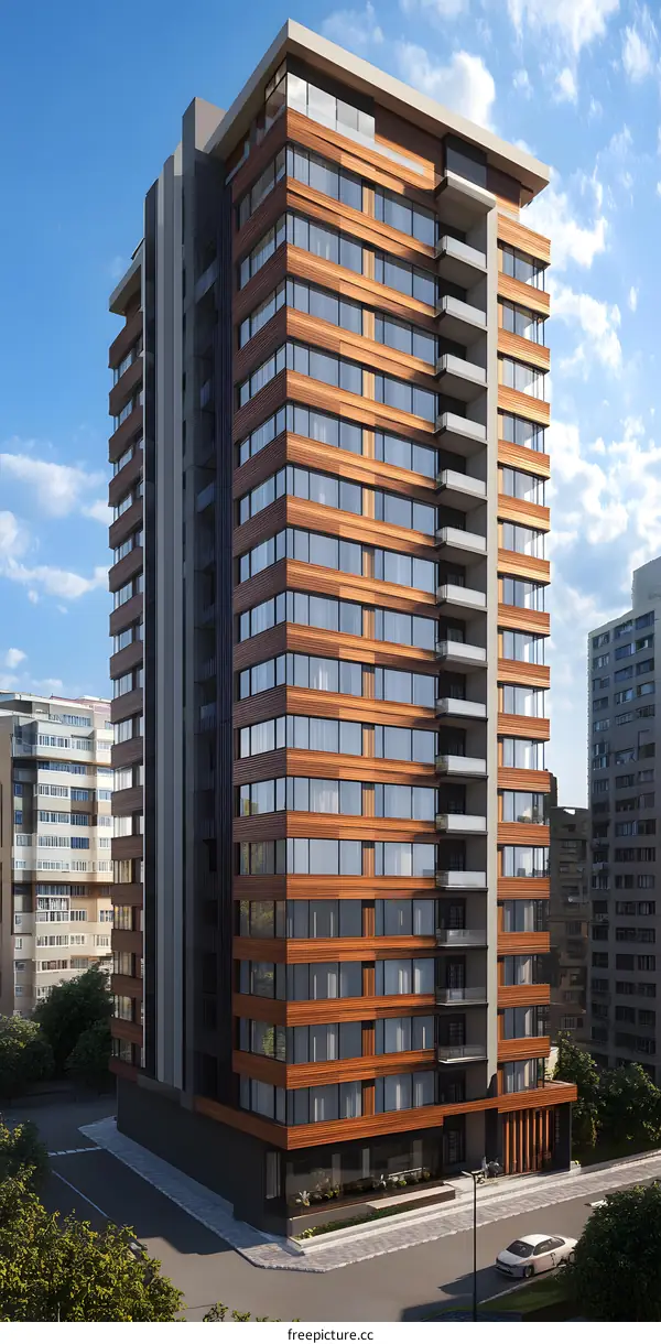 Modern Wood Panel Apartment Building Exterior