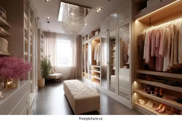 Luxury Walk-in Closet Design with Elegant Lighting