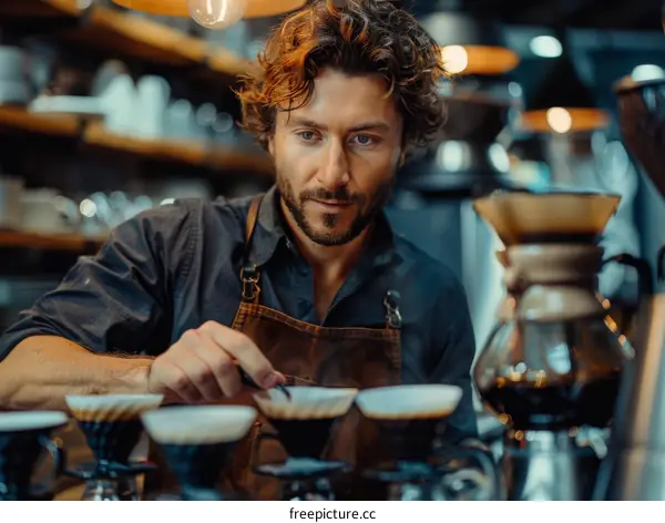 Barista carefully examines the coffee grounds in a coffee filter