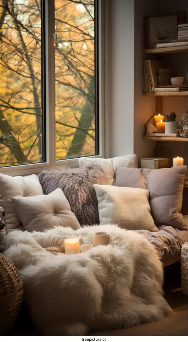 A Cozy Reading Haven with Fall Foliage Views