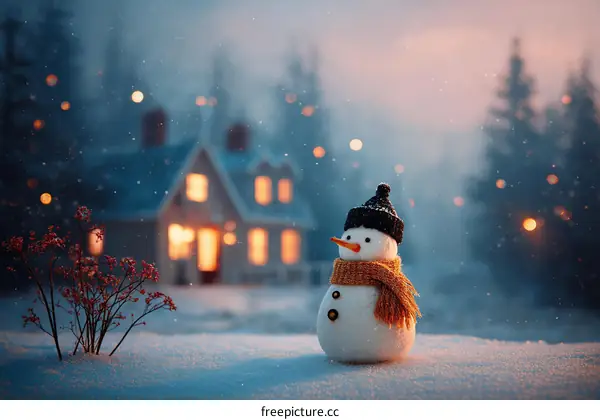 Snowy Winter Scene with a Snowman