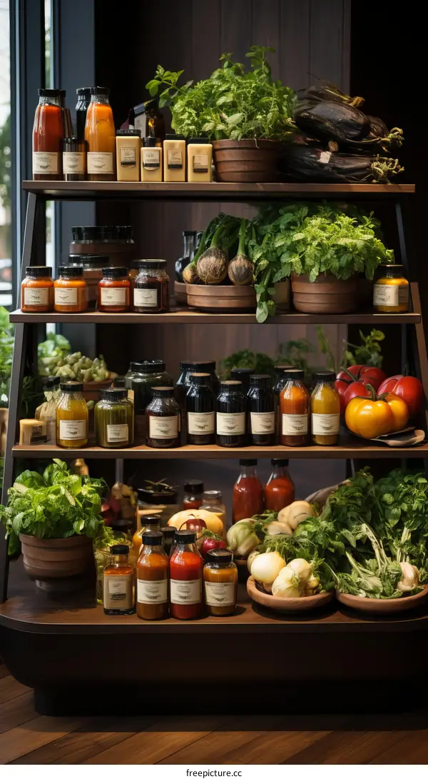Colorful Grocery Store Display of Fresh Vegetables and Herbs