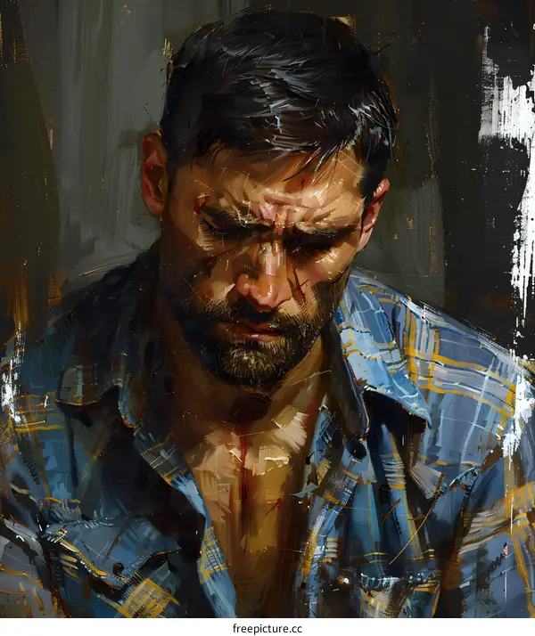 Portrait of a man with a beard and scars on his face