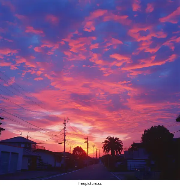 The setting sun is setting over the town