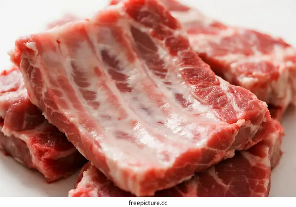 Fresh raw pork ribs with visible marbling and texture