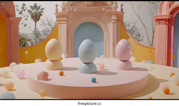 Pastel Colored Eggs on a Pink Stand