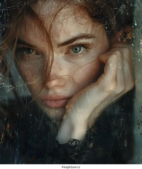 Portrait of a young woman with red hair and green eyes