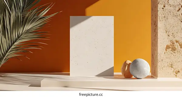 Minimalist Product Display with Palm Leaf and Stone