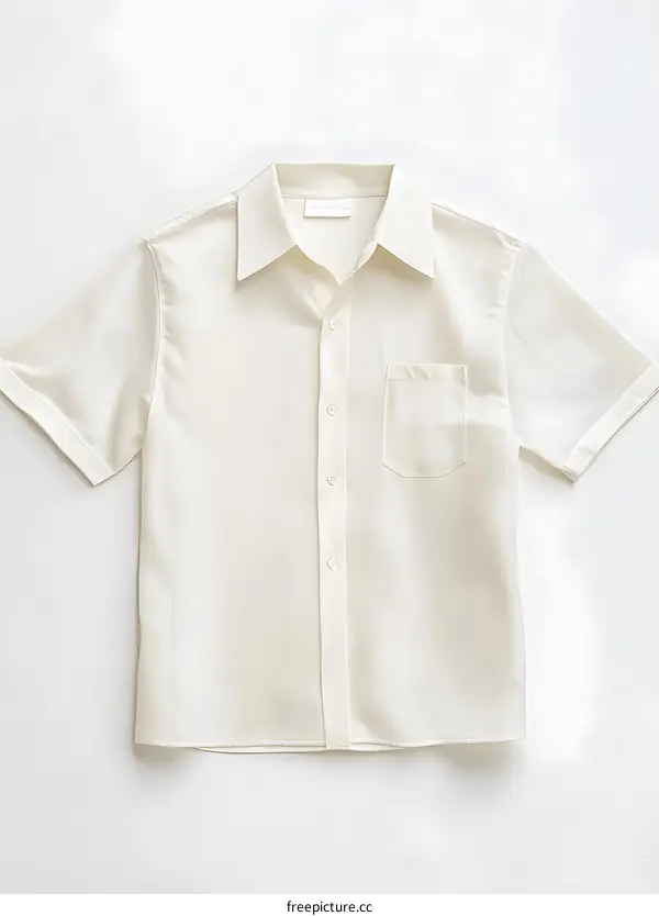 White Short Sleeve Button Down Shirt on a White Background